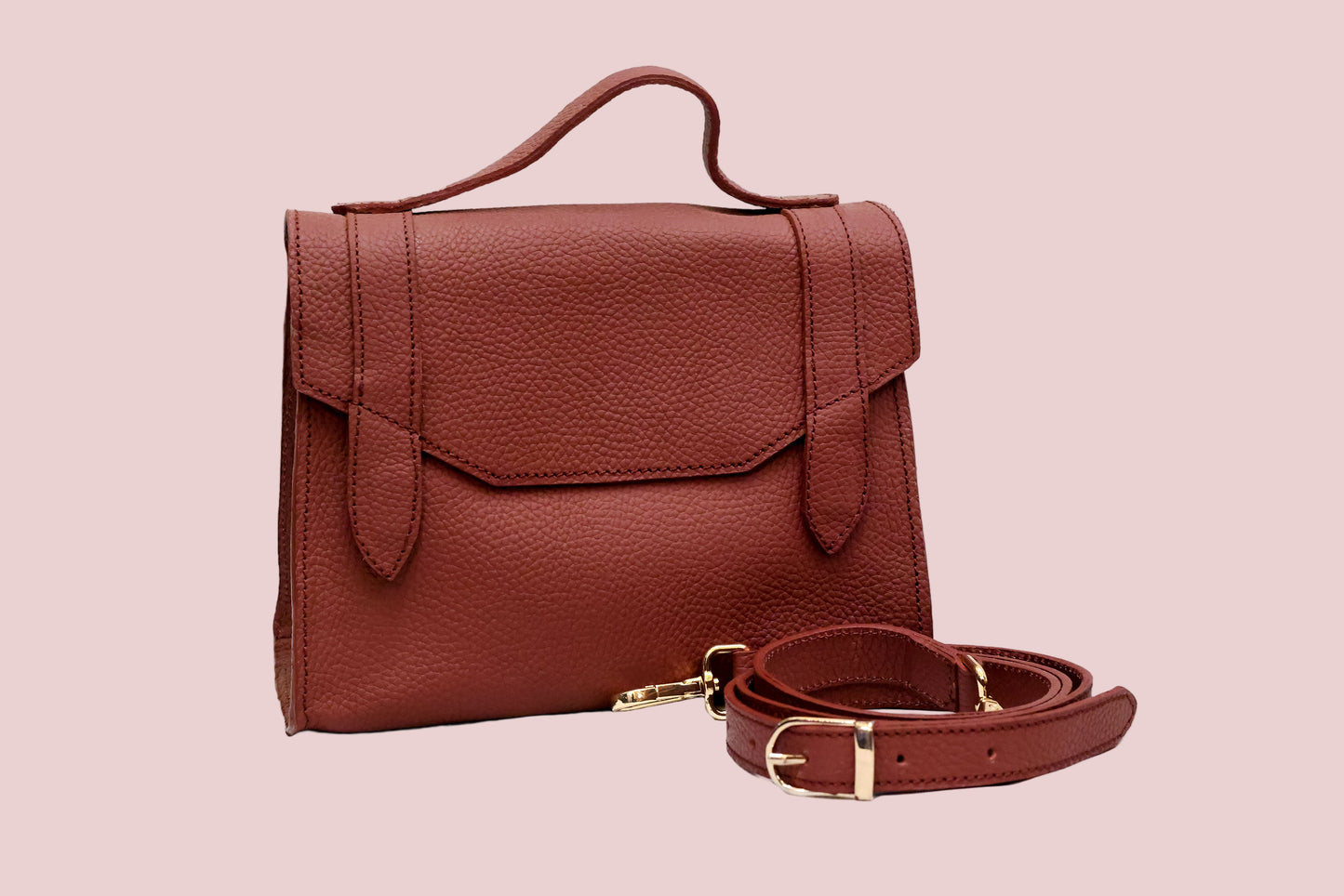 Diana bag in firebrick natural dyed milled leather