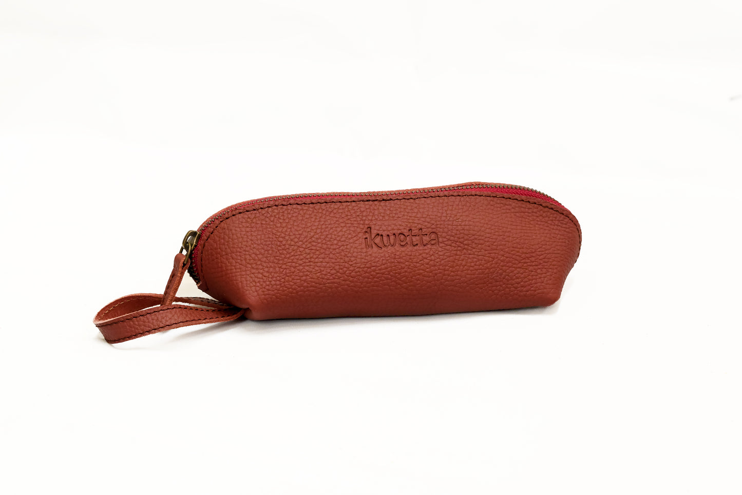 Pencil pouch in firebrick natural dried milled leather