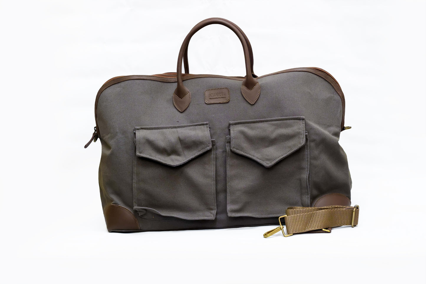 Gin weekender bag in grey canvas and brown smooth leather