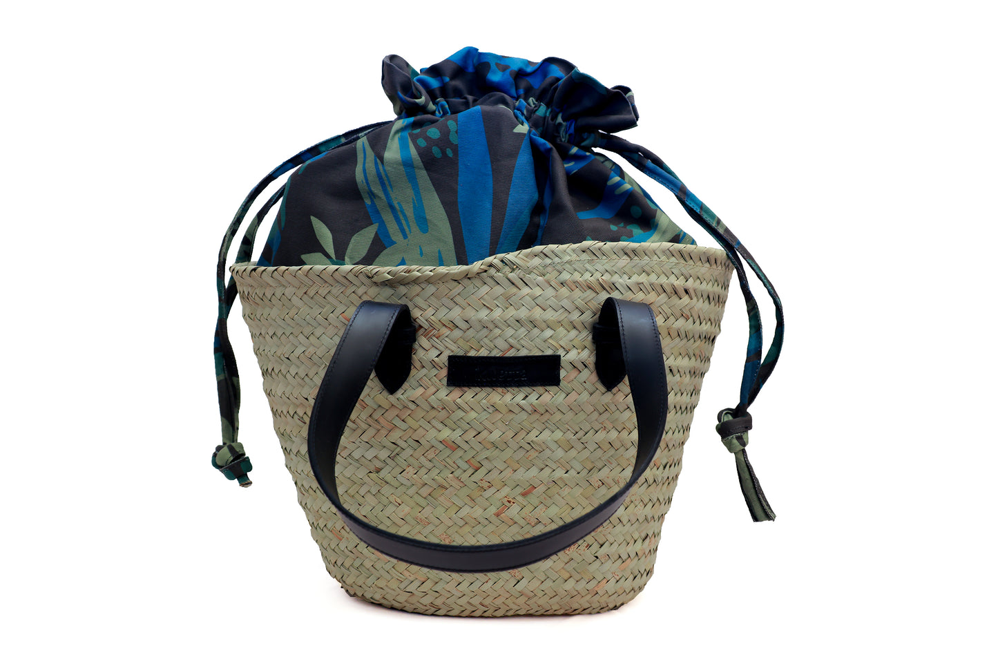 Kapu basket handcrafted with sisal, leather handles and canvas