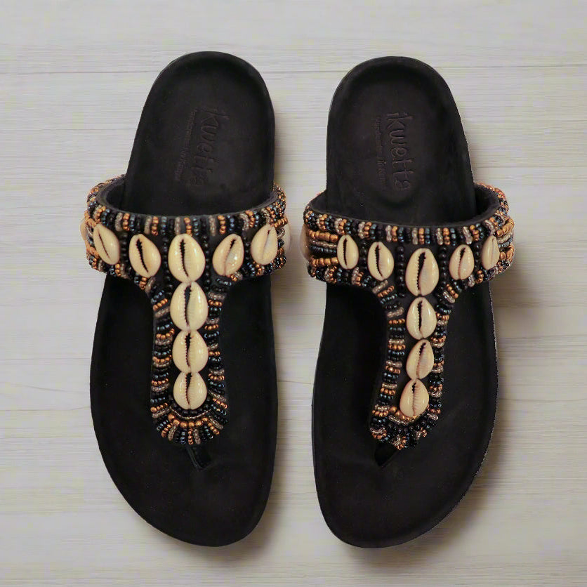 Ayana black cork sandal with cork footbed and beaded upper
