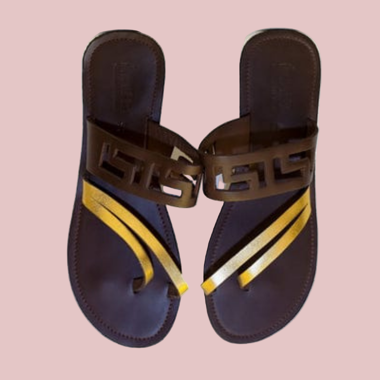 Halogen laser sandals in Brown smooth leather and gold foil straps