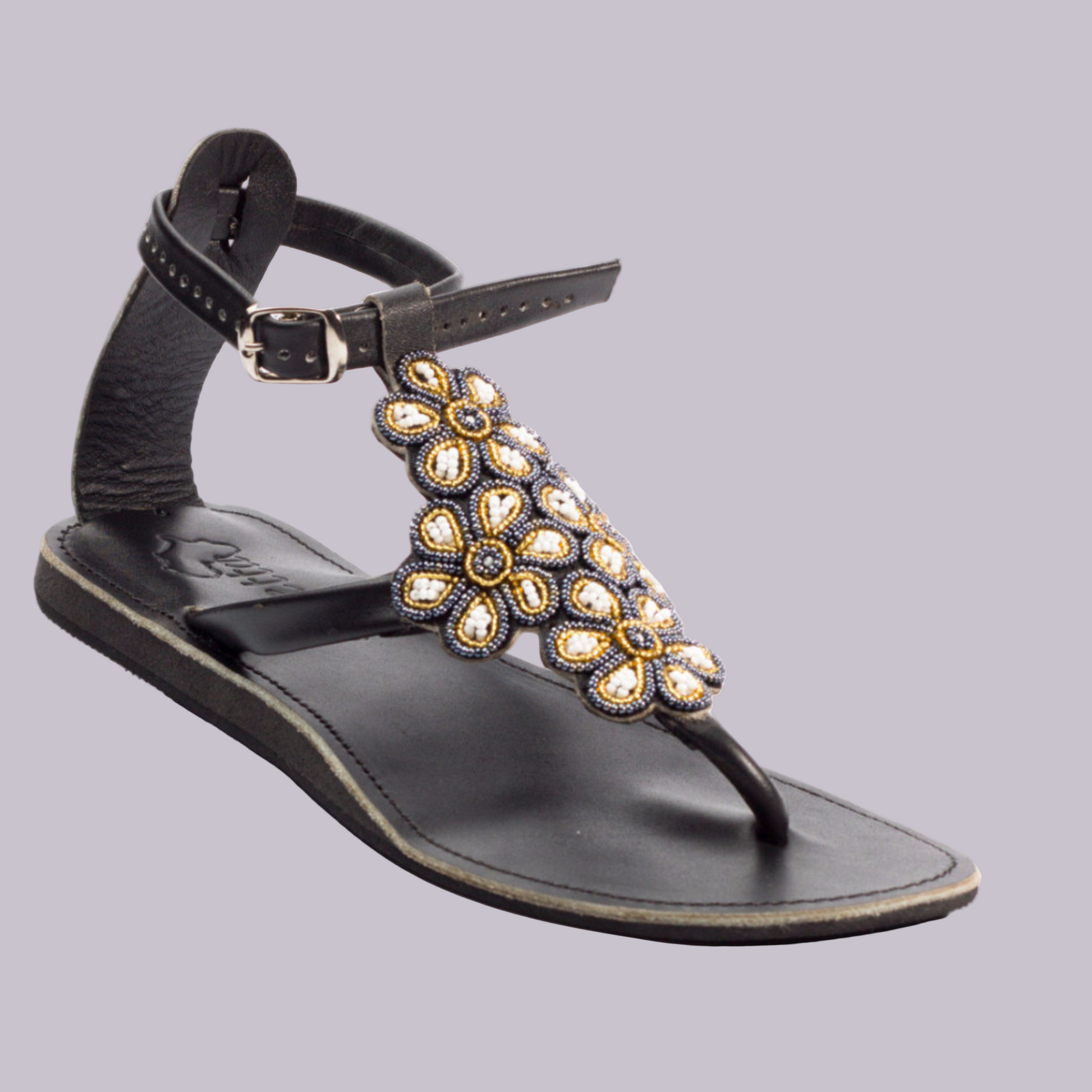 Dose of daisy sandals in black smooth and Maasai beaded upper strap