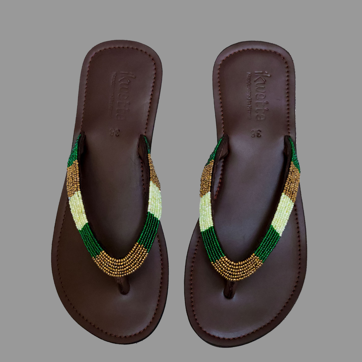 Twin Gaia sandals in Chocolate brown smooth leather with Maasai beaded straps