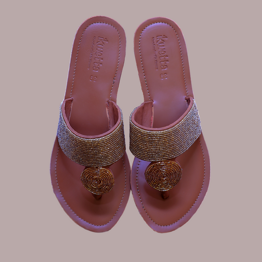 Amboseli sandals in caramel smooth leather and Maasai beaded upper