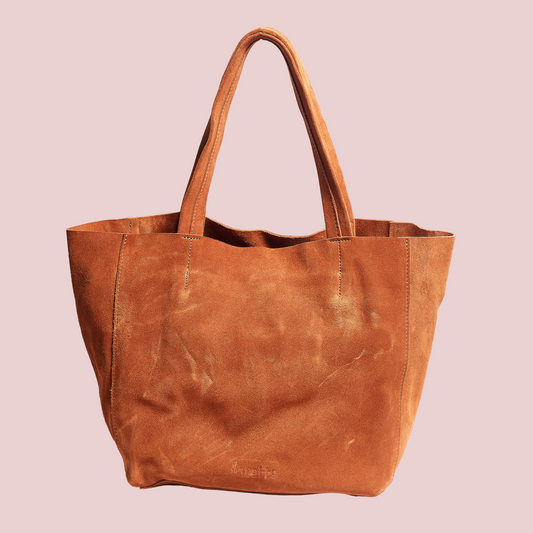 vera unlined tote in tan split suede