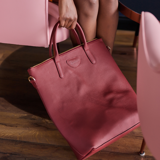 Werk tote in firebrick natural dried milled leather