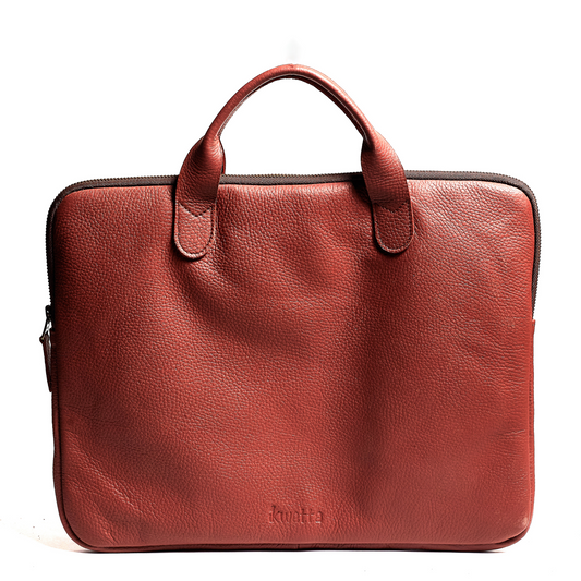 Made in Kenya laptop bag in Firebrick natural milled leather.
