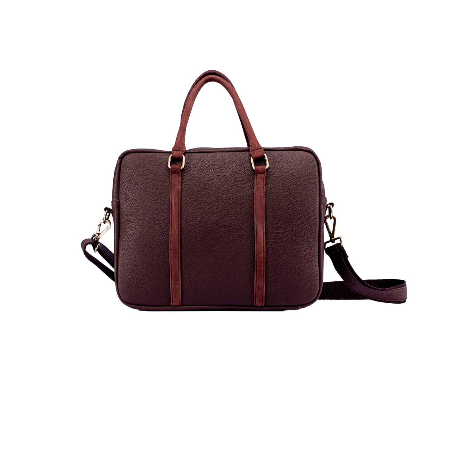Cory laptop bag in Firebrick milled leather with adjustable shoulder strap