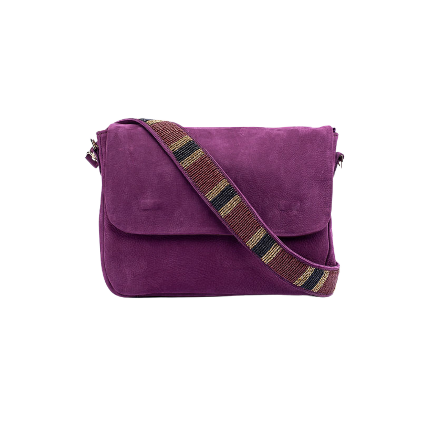 RIa evening bag in italian plum hunting suede maasai beaded bag strap