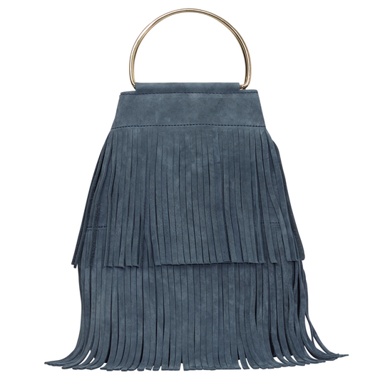 Flounce small in navy hunting suede with metal rings