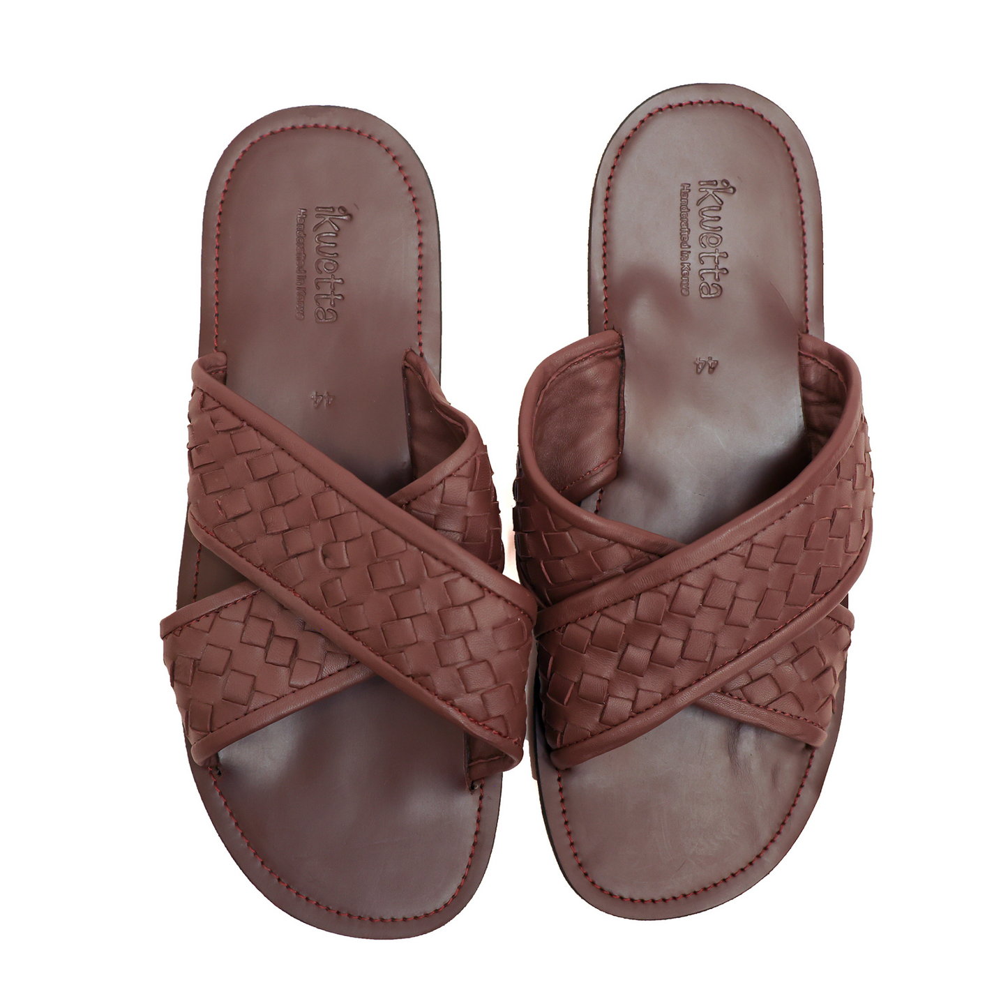Diego slides in brown woven sheep leather and rubber soles