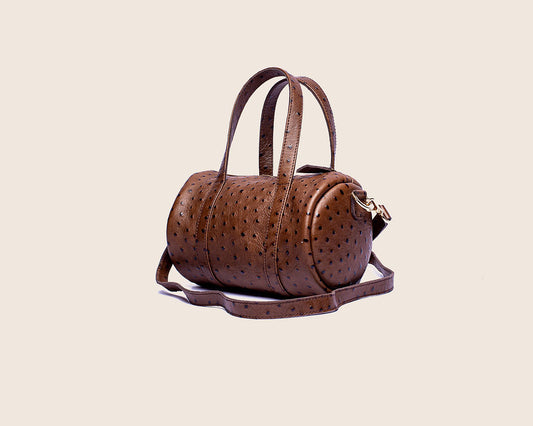 Roxy bag in brown ostrich print leather