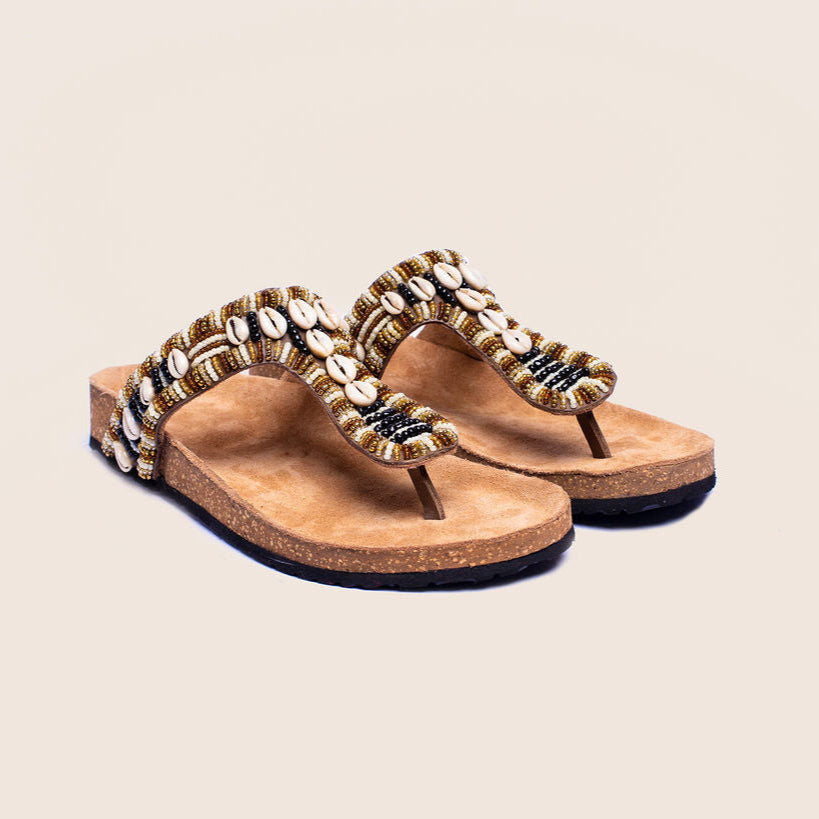 Ayana taupe cork sandal with cork footbed and beaded upper