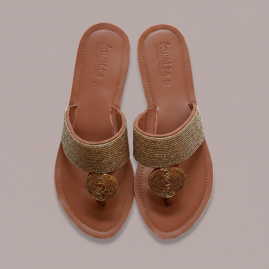 Amboseli sandals in caramel smooth leather and Maasai beaded upper