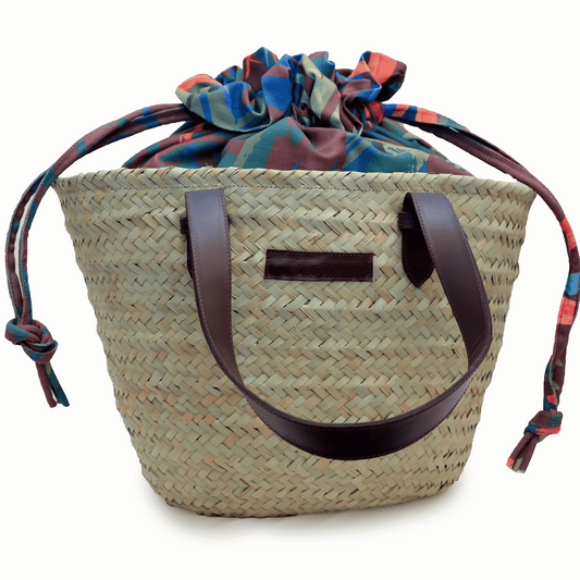 Kapu basket handcrafted with sisal, leather handles and canvas