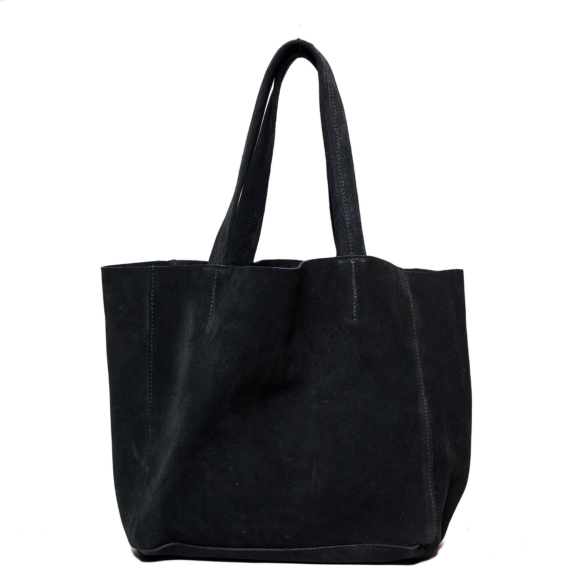vera unlined tote in black split suede