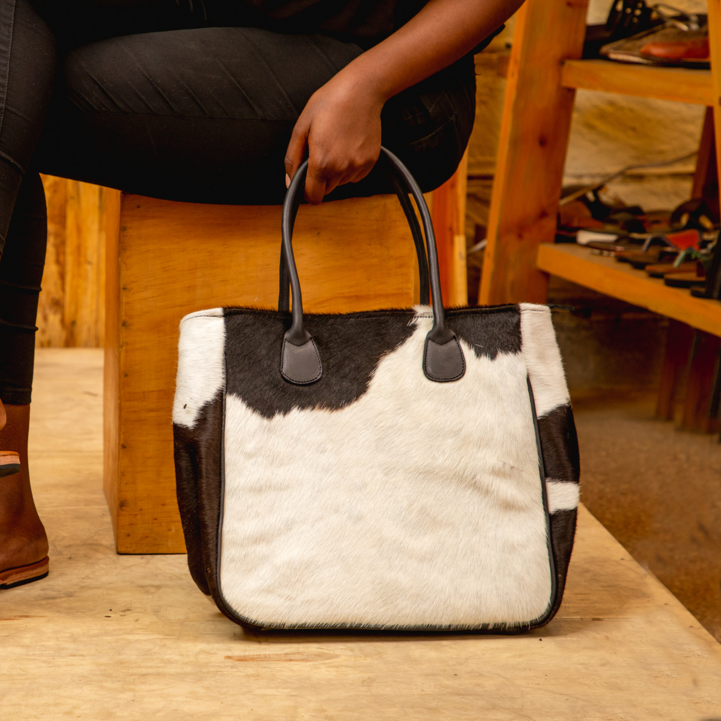 Dixie bag handcrafted with hair on leather