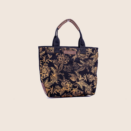 Rue tote bag handcrafted in black canvas and leather 