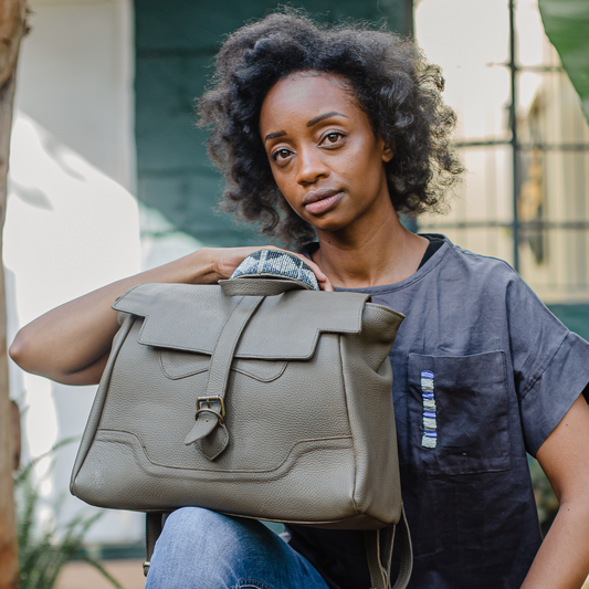 Meraki beaded bag in olive dried milled  leather with backpack straps