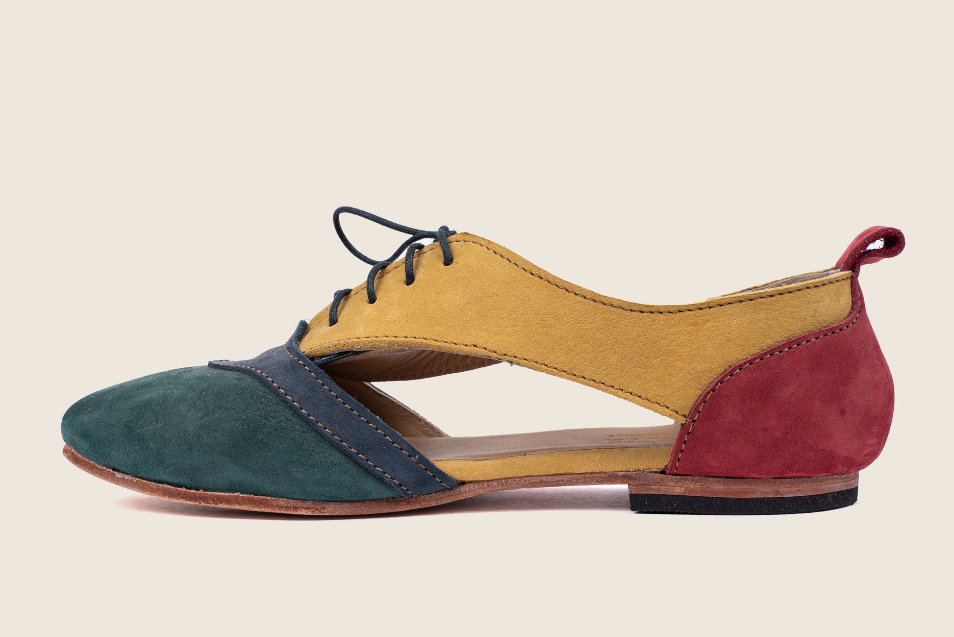 Alicia air  shoes with green, yellow and Roseberry hunting suede
