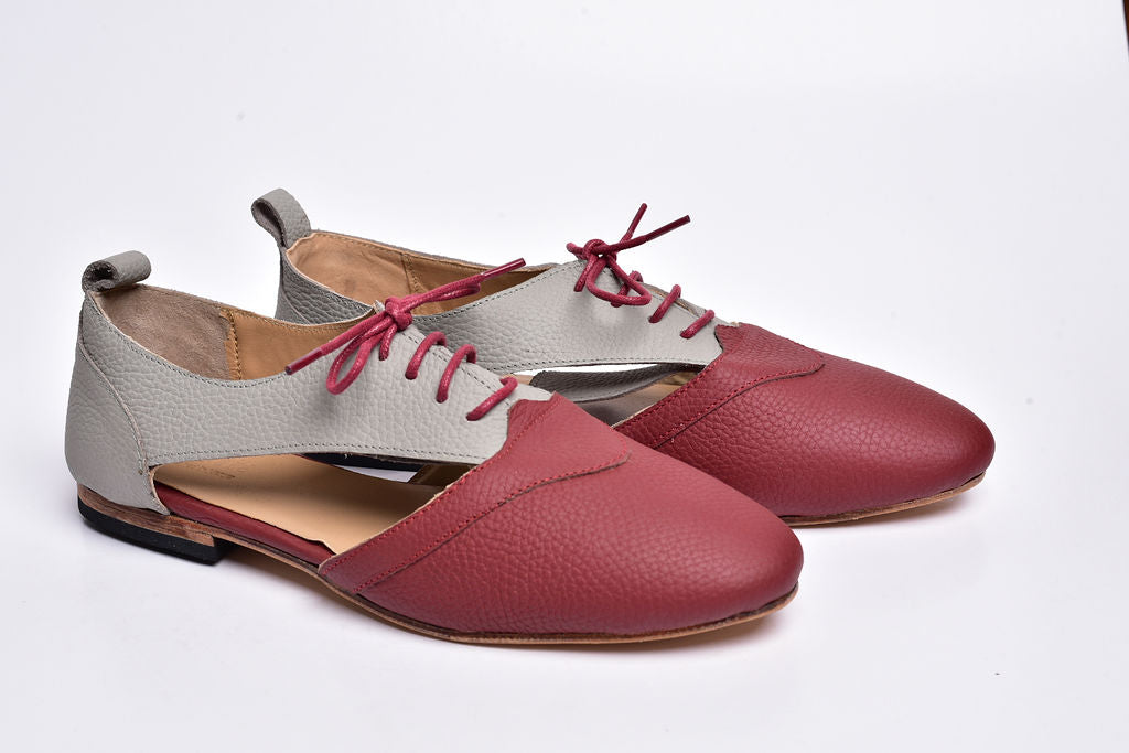 Alicia air shoes with firebrick and paloma milled leather