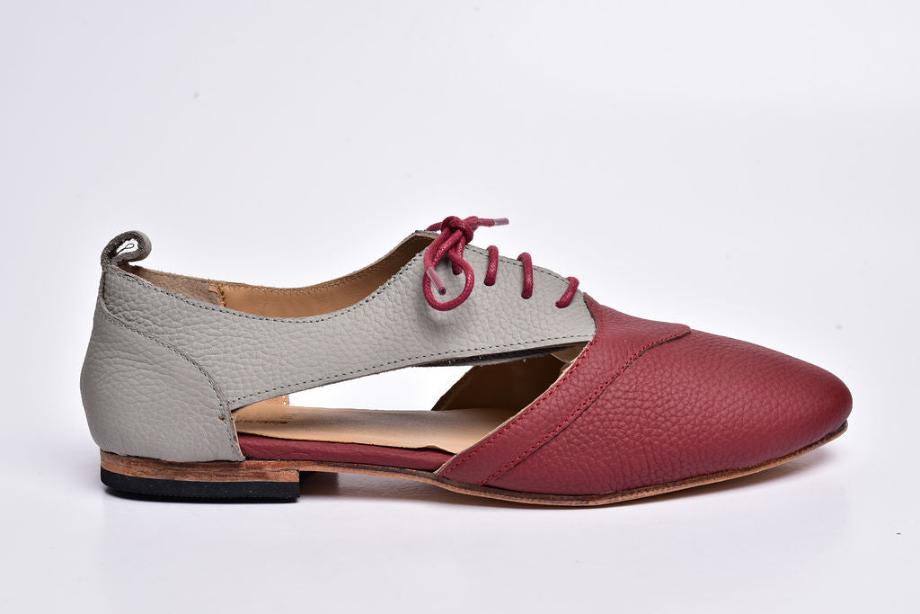 Alicia air shoes with firebrick and paloma milled leather
