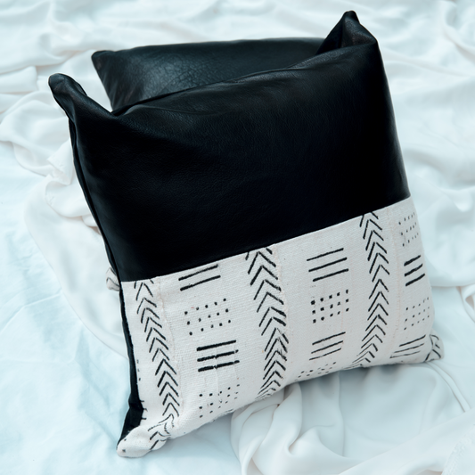 Leather Mud Cloth Cushion Cover